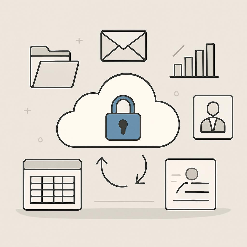 An simplified icon often used to represent cloud storage or data security, featuring a stylized cloud shape with a padlock...
